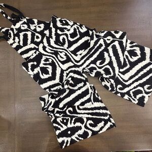 Anthropologie Constance XS Wide-Leg Linen Bib Overalls Jumpsuit Black White